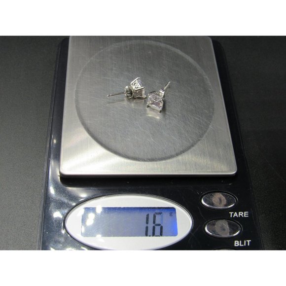 Sterling Silver Clear Cubic Zirconia Fancy Square Stud Earrings Vintage Wedding - Picture 7 of 7